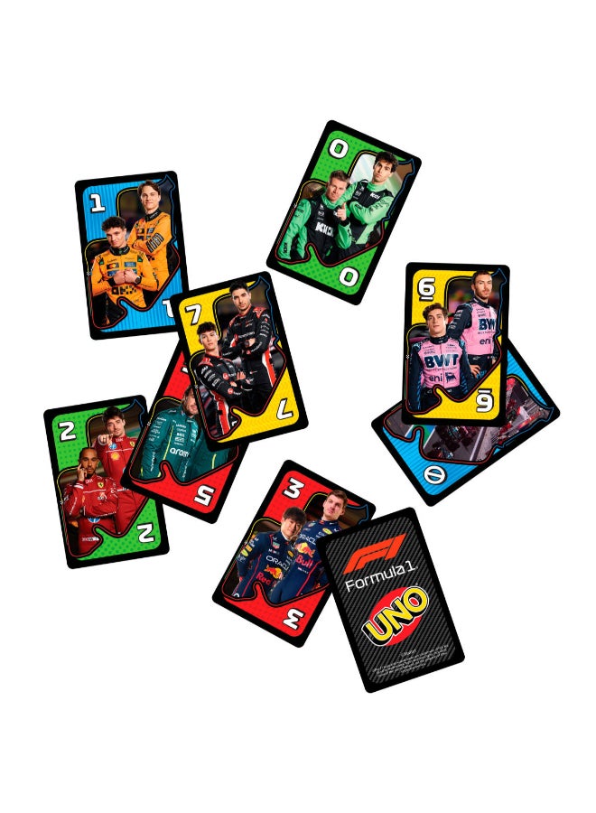 ماتيل جيمز UNO F1 Card Game for Kids, Families, Travel & Camping, Deck Features Images from the World of Formula 1 Racing - Image 5